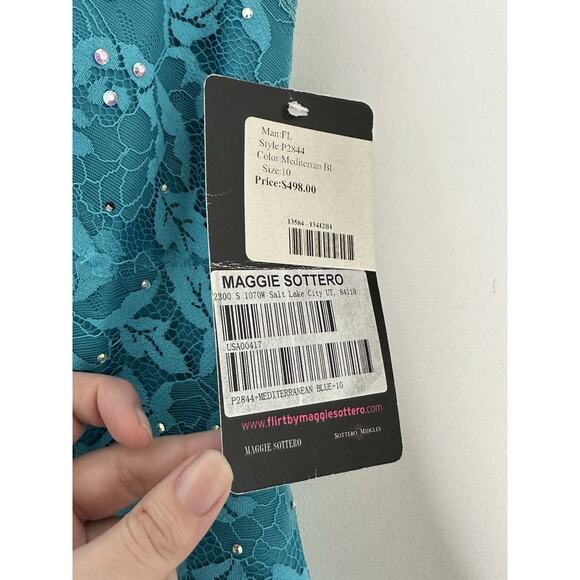 Flirt by Maggie Sottero NEW prom pageant Aqua Full Lace Beaded Mermaid Gown 10 - Picture 5 of 9